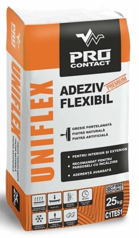 Adeziv flexibil pentru plăci ceramice si portelanate, piatră naturală si artificială, pentru interior si exterior PROCONTACT UNIFLEX 25 kg