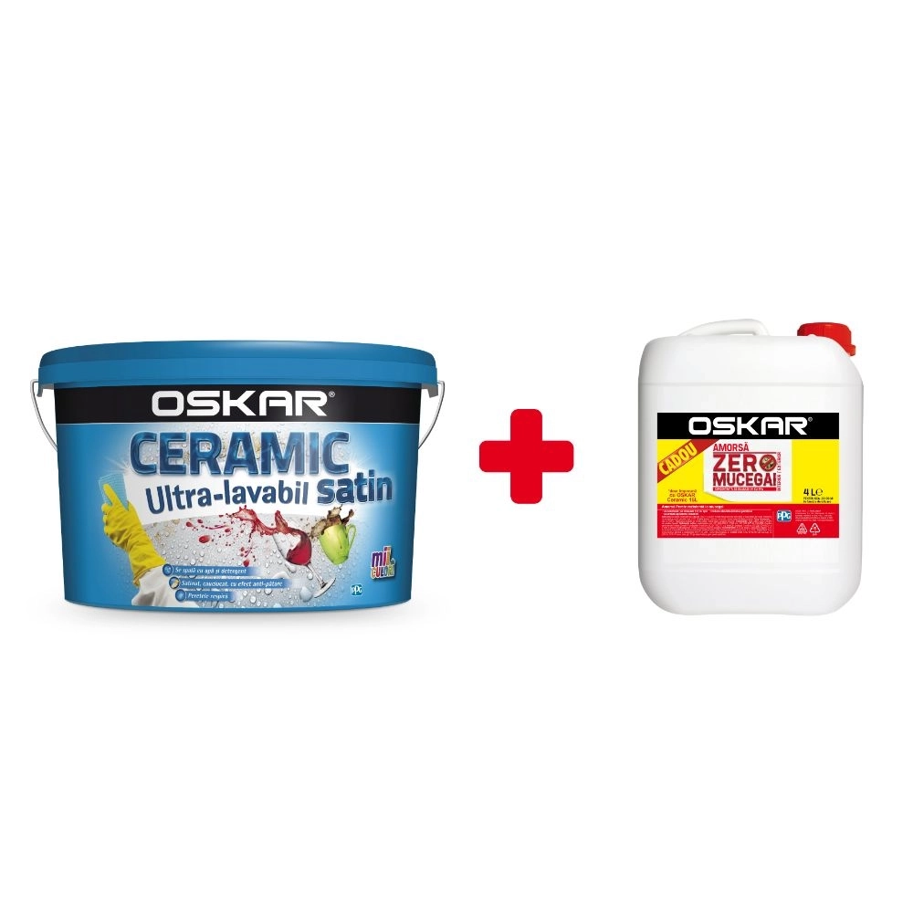 Vopsea ultralavabila Oskar ceramic satinat, 15l + Amorsa Oskar zero mucegai 4l